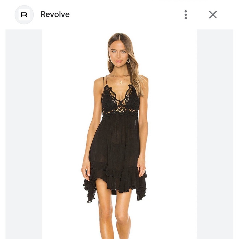 Free People One Large Adella Mini Frilled Chemise Slip Dress Boho Grunge Goth